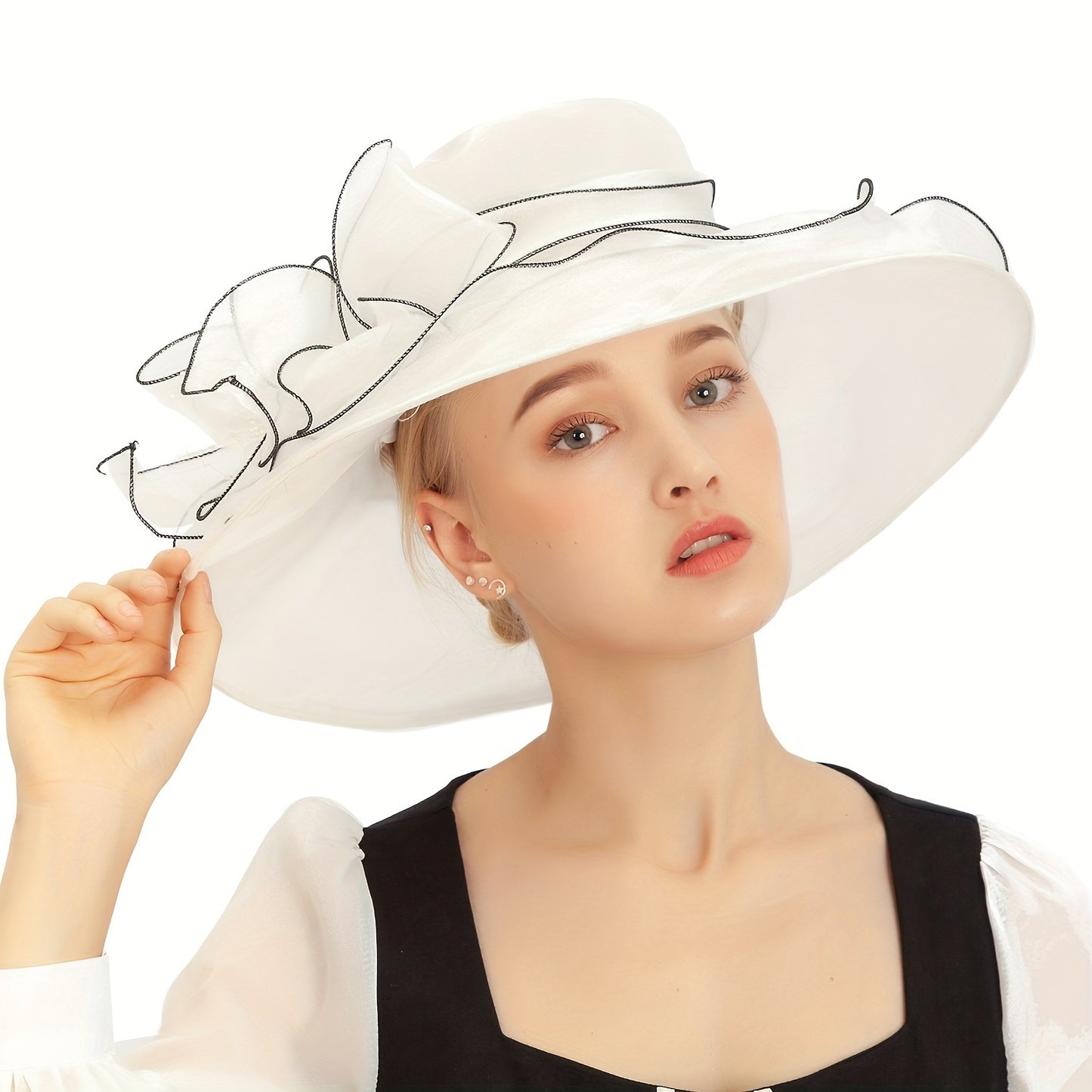 Women's Wide Brim Fedora Cap Elegant Mesh Breathable Sun Hat Church Dress Hat Leaf Flower Bridal Wedding Hat Beach Hats