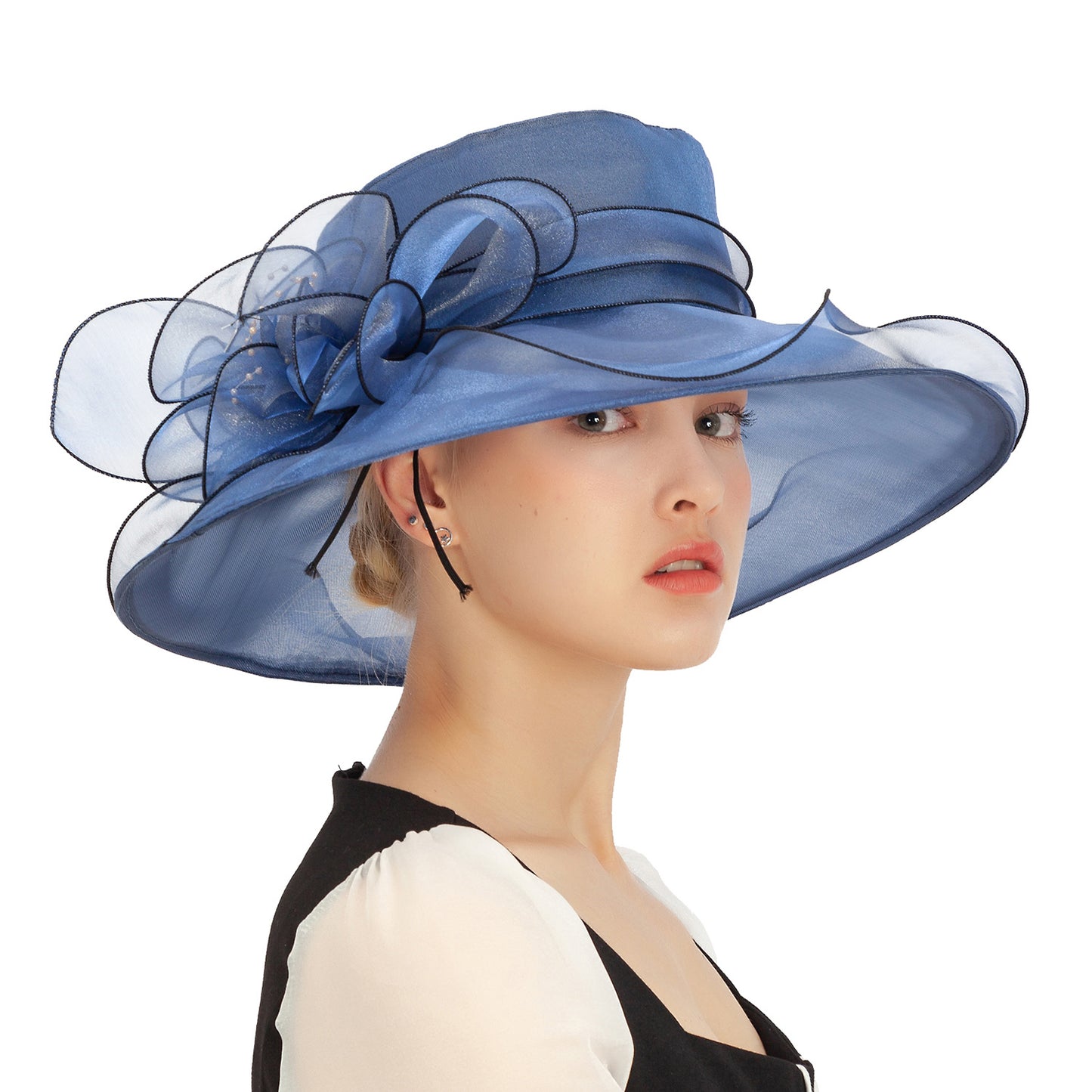 Women's Wide Brim Fedora Cap Elegant Mesh Breathable Sun Hat Church Dress Hat Leaf Flower Bridal Wedding Hat Beach Hats