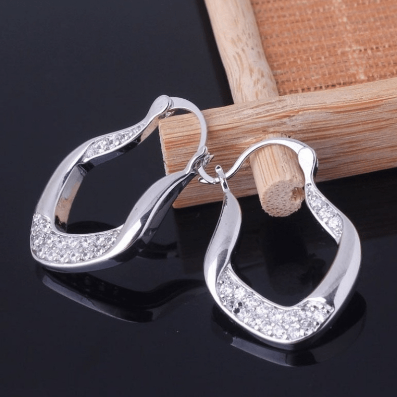 Simple Ear Buckles Drop Stud Earrings Hollow Irregular Shaped With Sparkly Zircon Pendant Ear Stud Sweet Jewelry Women's Clothing Accessories