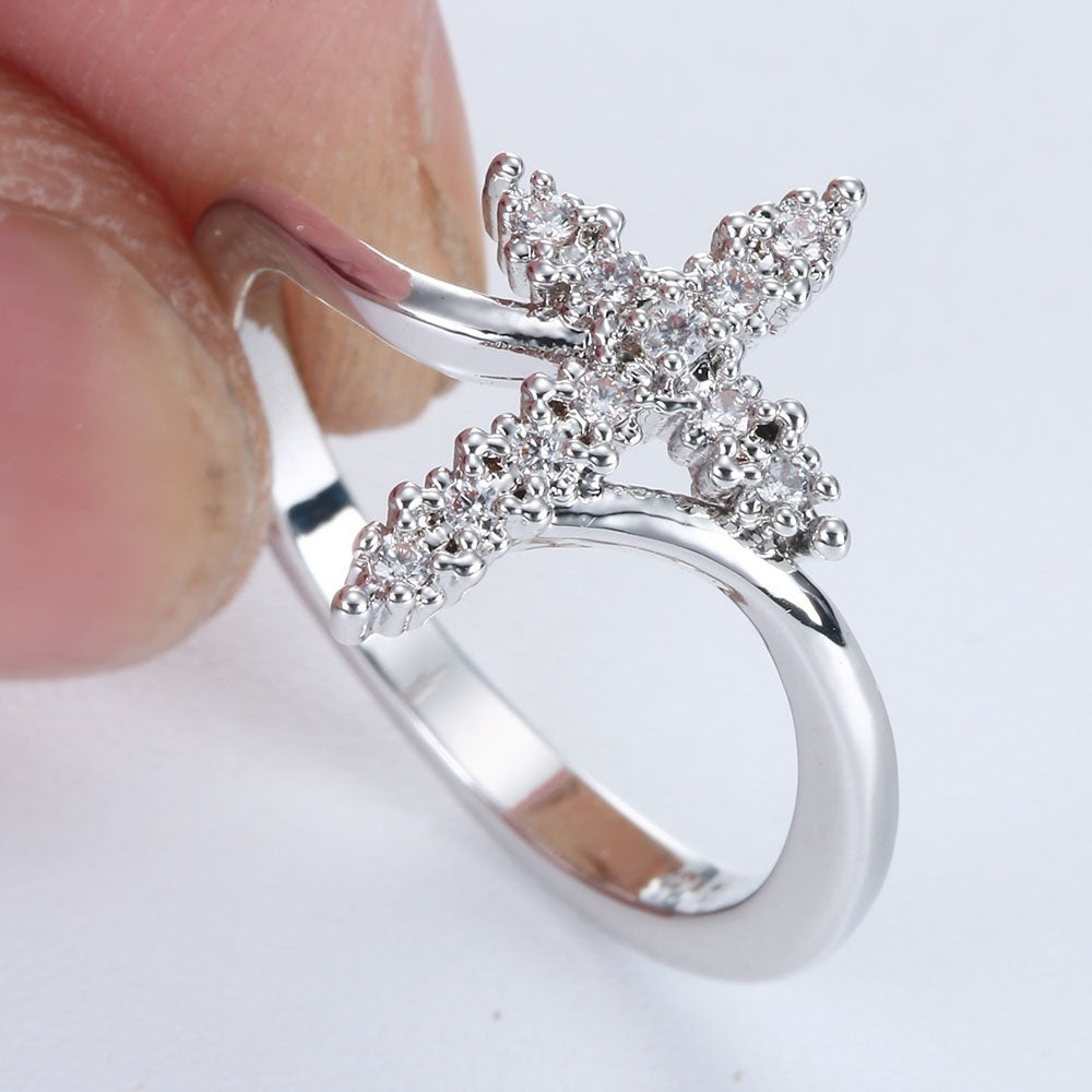 Women&Men's Elegant Gold Plated Criss Cross Zircon Ring Fashion Accessory Gift