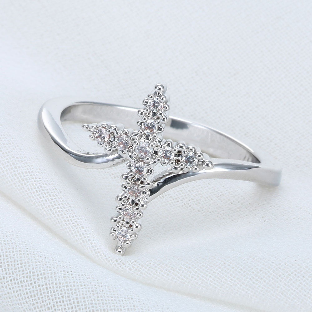 Women&Men's Elegant Gold Plated Criss Cross Zircon Ring Fashion Accessory Gift