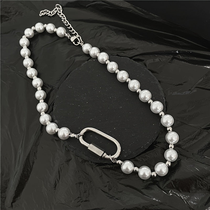 Unisex Necklace Artificial Pearl Titanium Steel Necklace For Men And Women Hip Hop Style Couple Necklace Accessories Gift