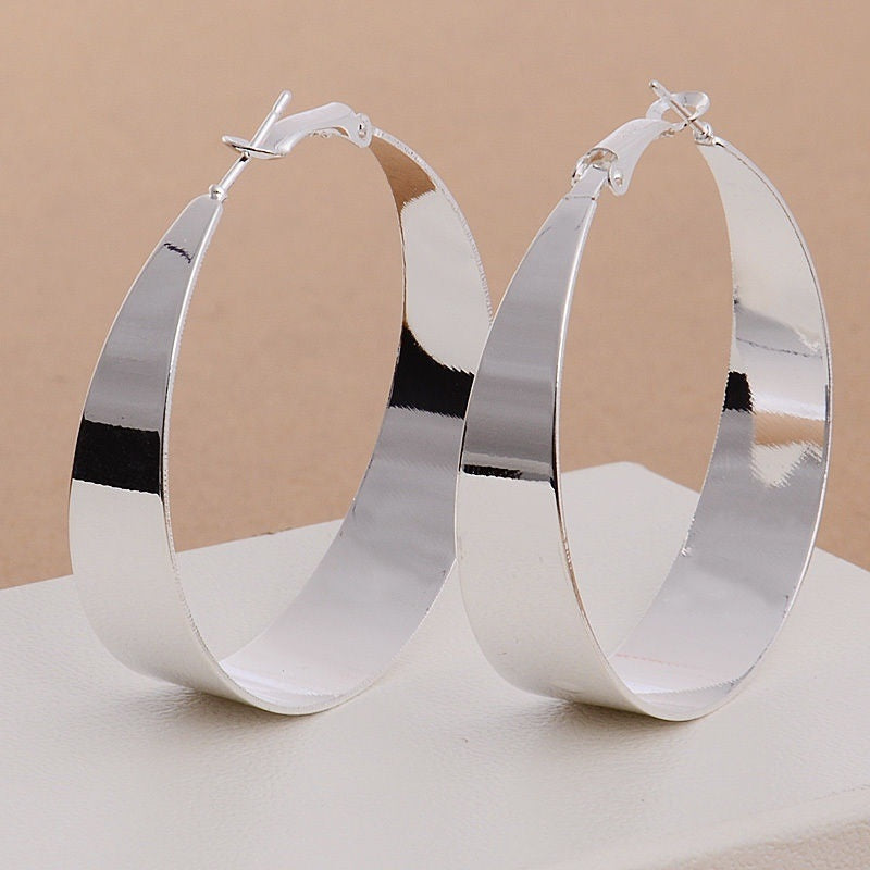 Silvery Big Textured Hoop Earrings Women's Jewelry Silver Plated Female Accessories 1Pair