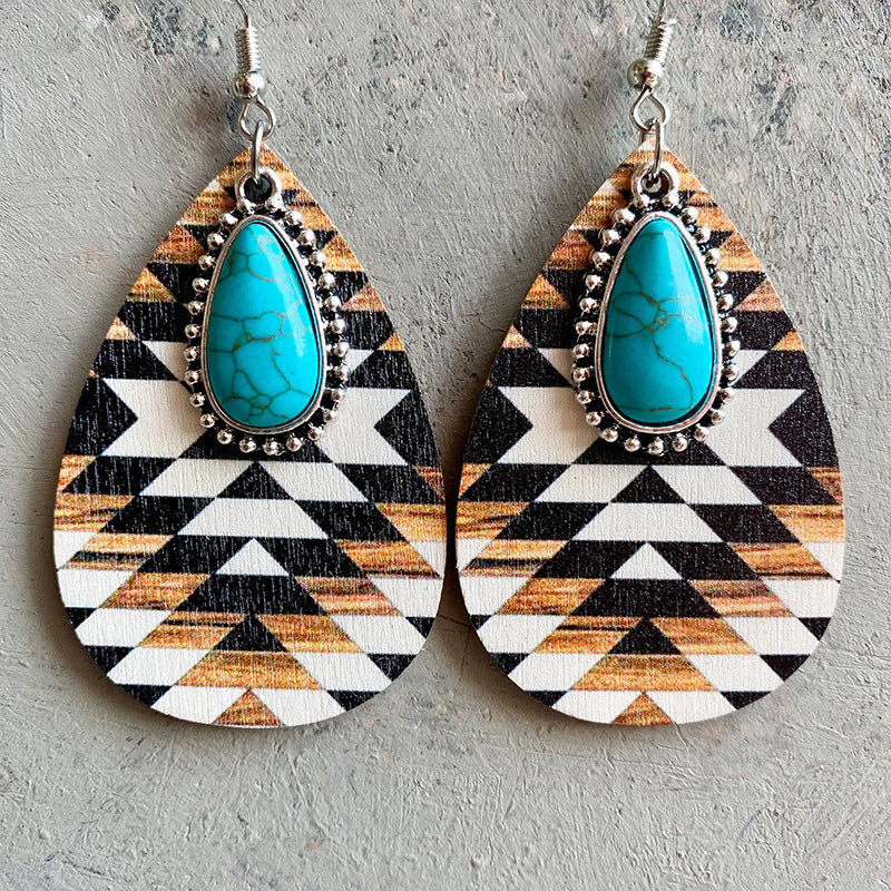 Vintage Bohemian Pine Stone Teardrop Earrings Colorful Charms Delicate Jewelry For Women Accessories 1Pair