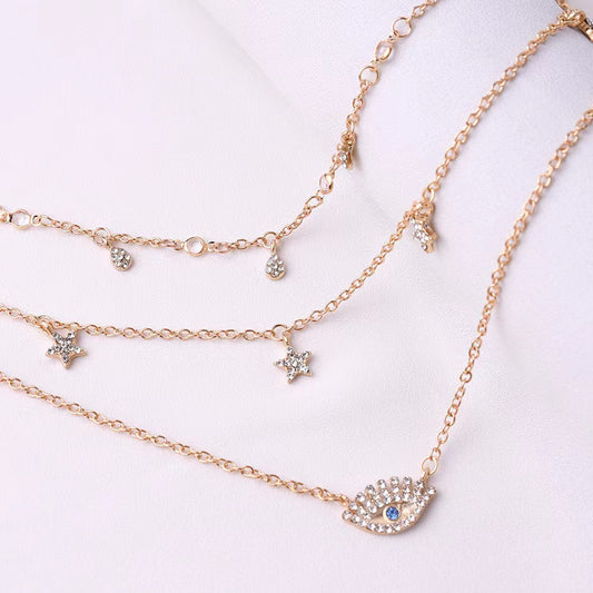 1pc Eye Star Water Drop Pendant Layered Necklace Women's Fine Jewelry Elegant Accessories Trendy