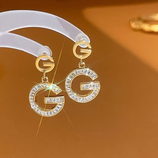 Shiny Letter G Drop Earrings 18K Gold Plated Accessories For Women Banquet Dinner Decor Jewelry