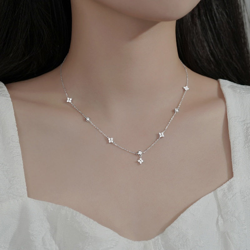 Four-leaf Clover & Round Shape Zircon Chain Necklace For Women Luxury Collar Choker Accessories