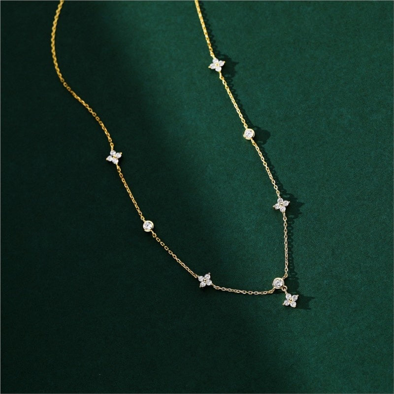 Four-leaf Clover & Round Shape Zircon Chain Necklace For Women Luxury Collar Choker Accessories