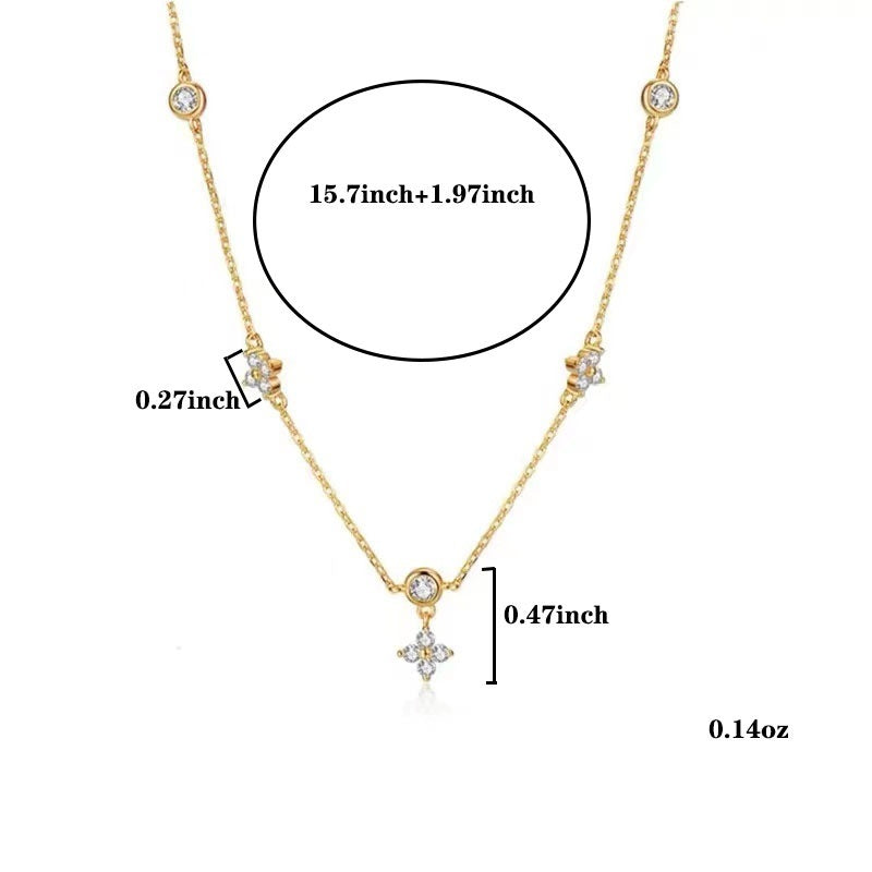 Four-leaf Clover & Round Shape Zircon Chain Necklace For Women Luxury Collar Choker Accessories