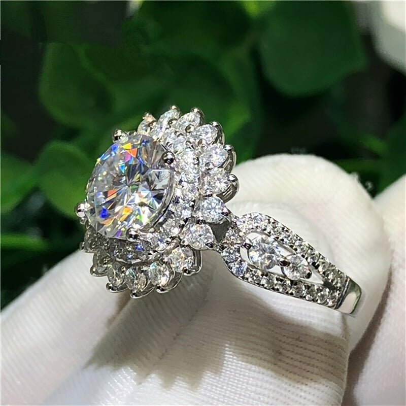 Elegant 925 Silver Plated Round Shaped Crystal Zircon Ring For Women Anniversary Party Wedding Accessories Jewelry