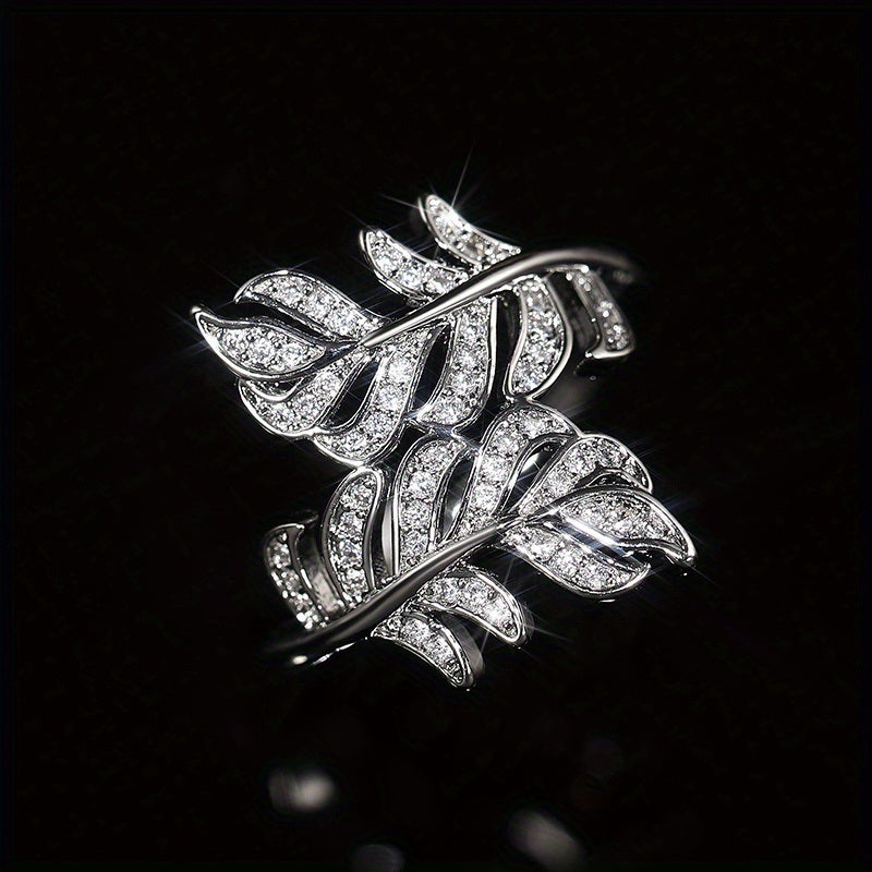 Fashion 925 Silver Plated Micro Pave Zircon Leaf Rings For Women Daily Casual Accessories