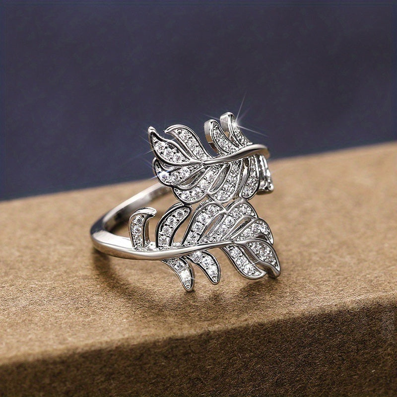 Fashion 925 Silver Plated Micro Pave Zircon Leaf Rings For Women Daily Casual Accessories