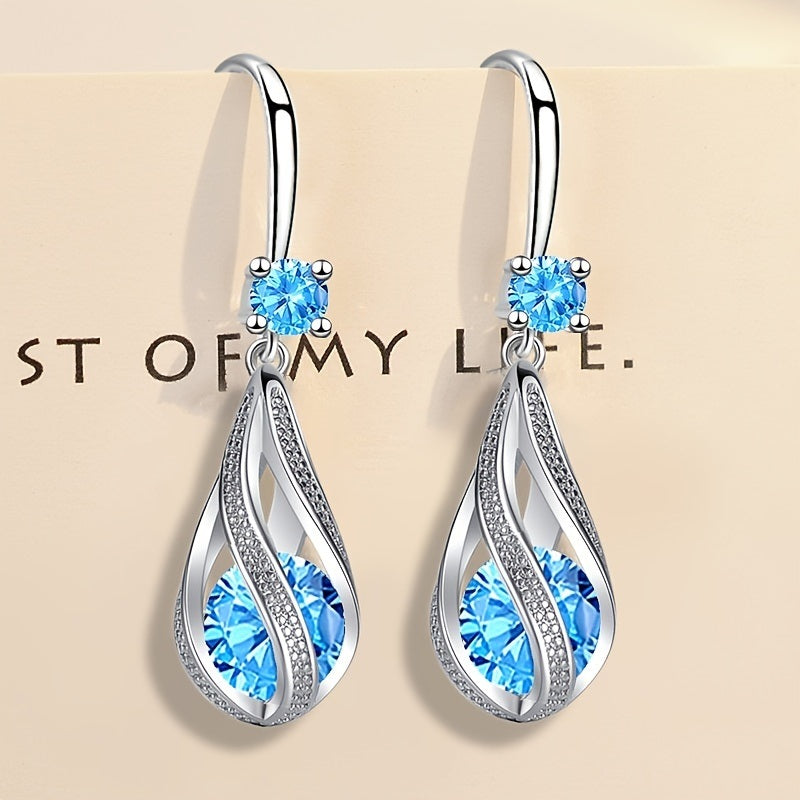 Stylish Rotating Teardrop Shape Crystal Earrings For Women Girls Holiday Party Decor Accessories