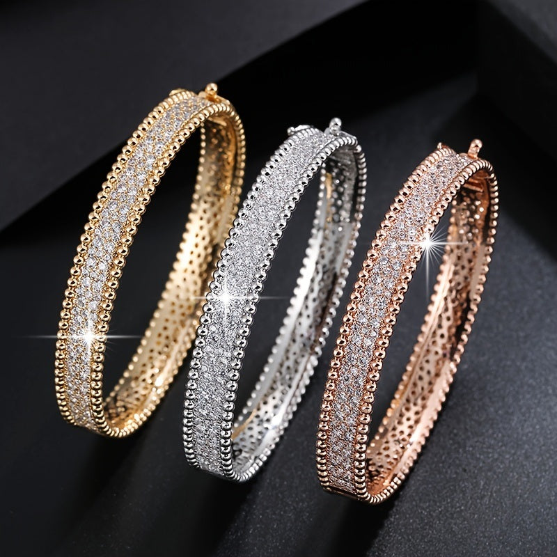 Simple Bangle Bracelet With Full Of Sparkly Zircon Bracelet All-match Jewelry For Women & Girls Clothing Accessories