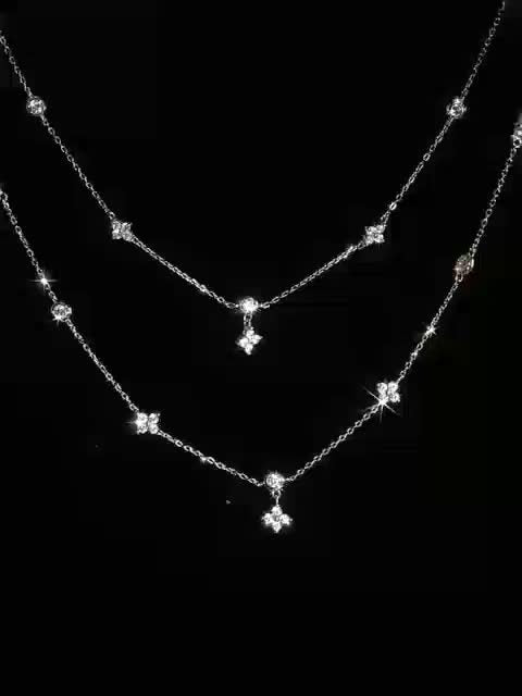 Four-leaf Clover & Round Shape Zircon Chain Necklace For Women Luxury Collar Choker Accessories