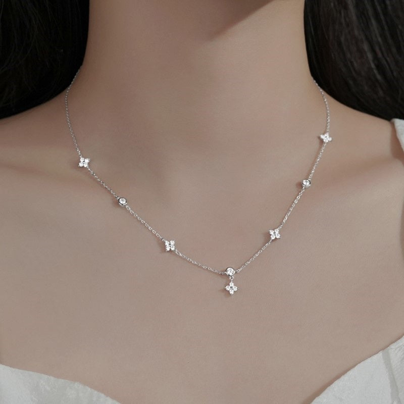 Four-leaf Clover & Round Shape Zircon Chain Necklace For Women Luxury Collar Choker Accessories