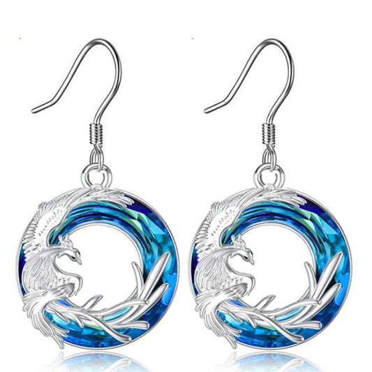 1pair Funky Blue Silver Animals Phoenix Round Earrings Jewelry Accessories Gifts For Men Women