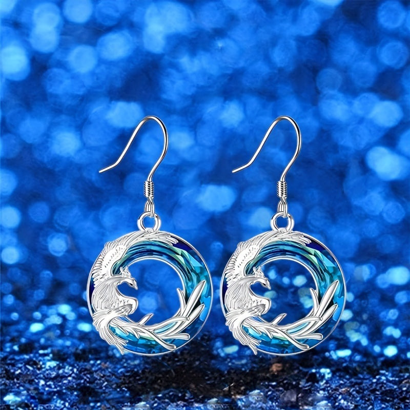 1pair Funky Blue Silver Animals Phoenix Round Earrings Jewelry Accessories Gifts For Men Women