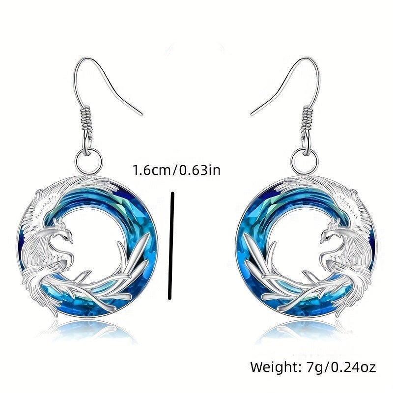 1pair Funky Blue Silver Animals Phoenix Round Earrings Jewelry Accessories Gifts For Men Women