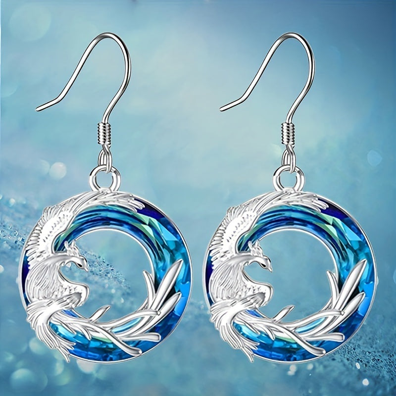 1pair Funky Blue Silver Animals Phoenix Round Earrings Jewelry Accessories Gifts For Men Women