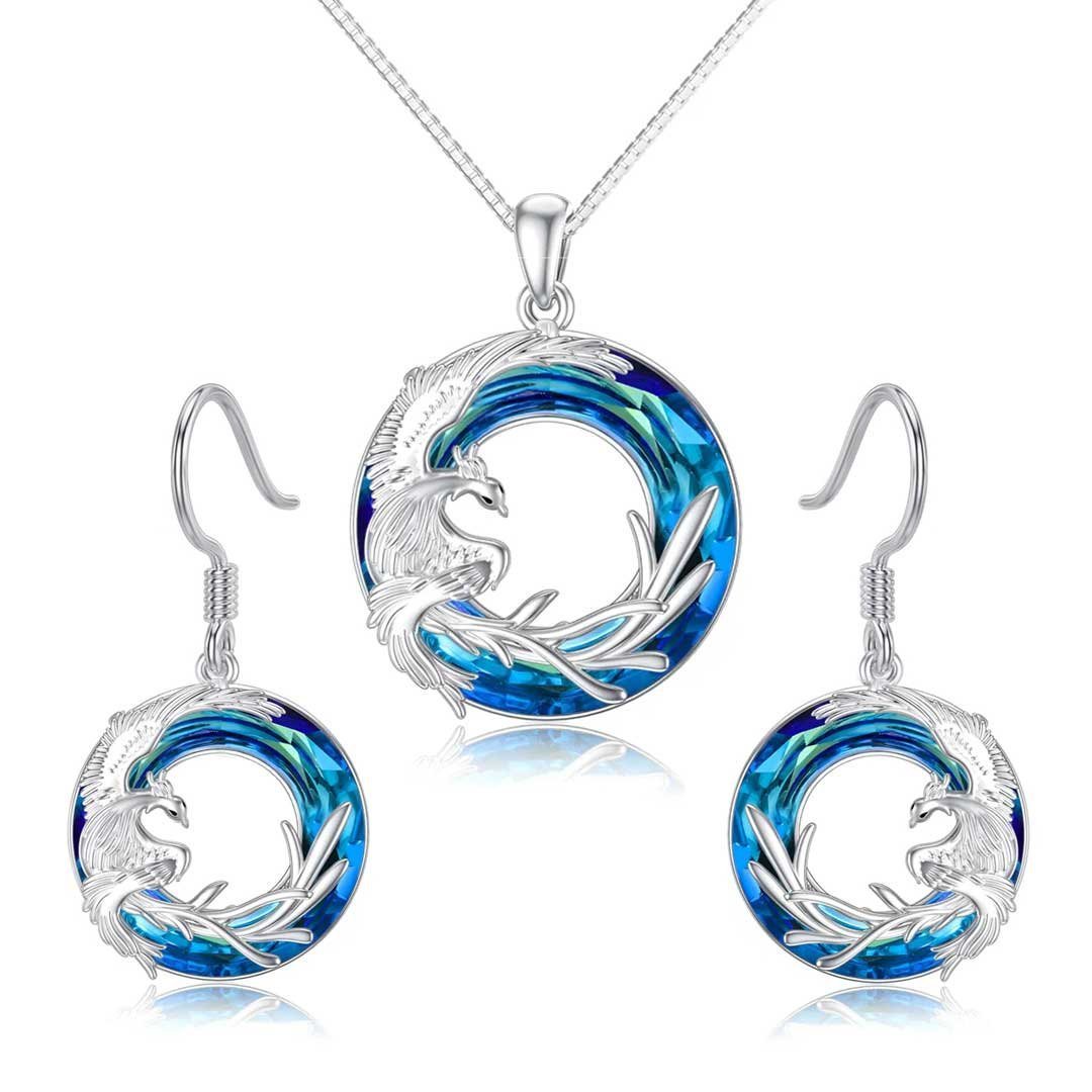 1pair Funky Blue Silver Animals Phoenix Round Earrings Jewelry Accessories Gifts For Men Women