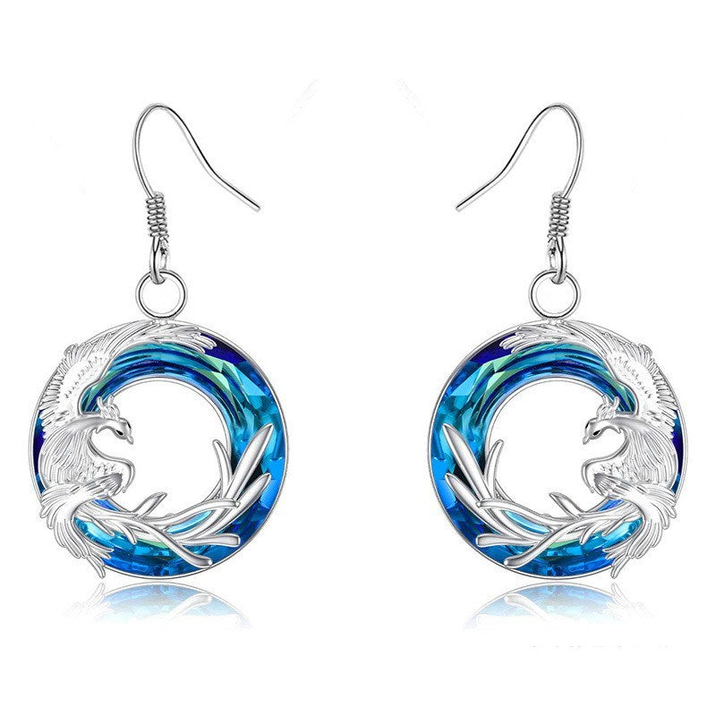 1pair Funky Blue Silver Animals Phoenix Round Earrings Jewelry Accessories Gifts For Men Women