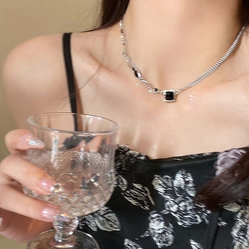 Upgrade Your Look with Our Dainty Layered Choker Necklace Featuring a Square Zircon Pendant - Adjustable and Multilayered for an All-Match Style - Perfect Women's Clothing Accessory