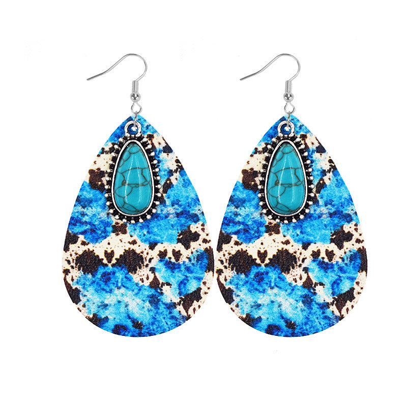 Vintage Bohemian Pine Stone Teardrop Earrings Colorful Charms Delicate Jewelry For Women Accessories 1Pair