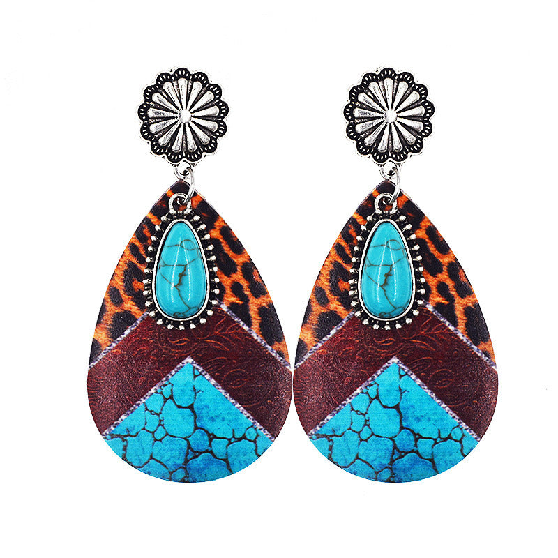 Vintage Bohemian Pine Stone Teardrop Earrings Colorful Charms Delicate Jewelry For Women Accessories 1Pair