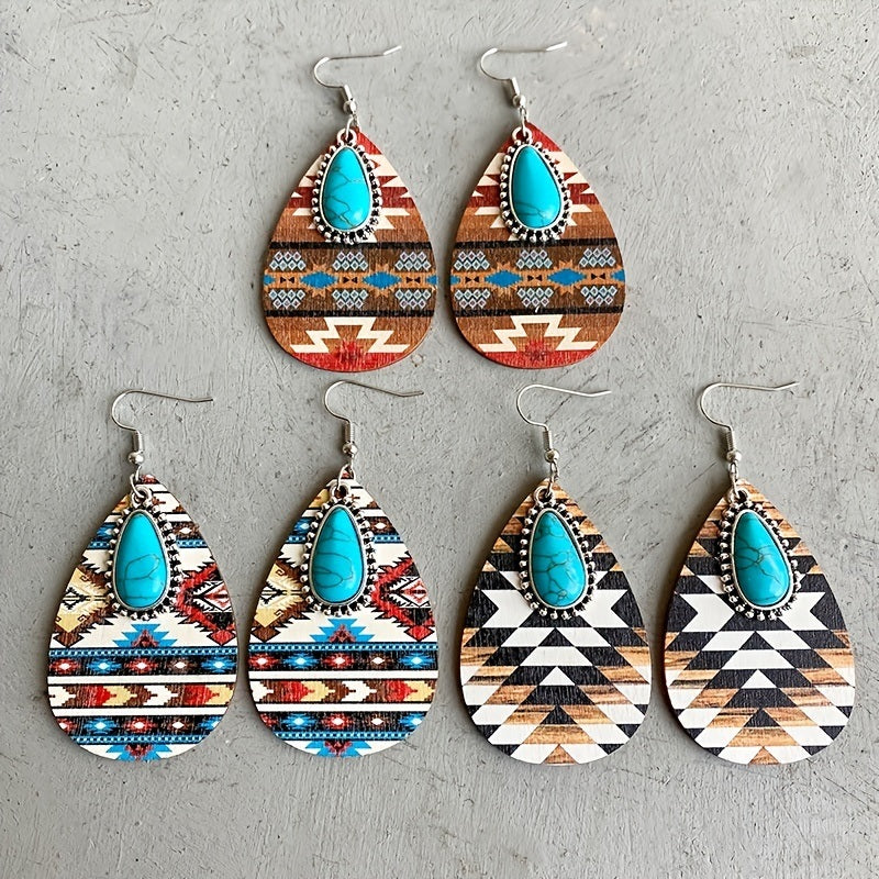 Vintage Bohemian Pine Stone Teardrop Earrings Colorful Charms Delicate Jewelry For Women Accessories 1Pair