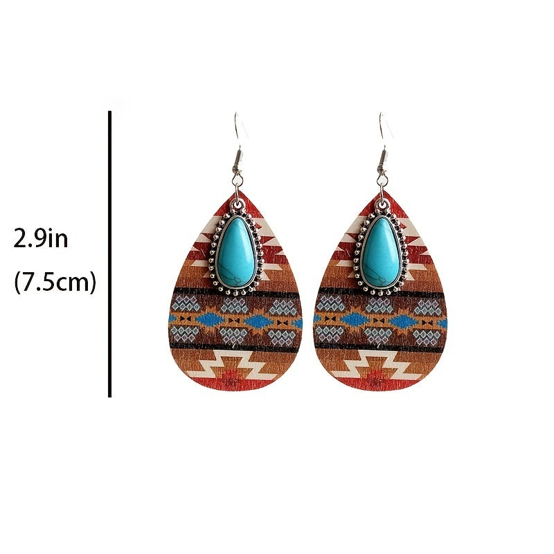 Vintage Bohemian Pine Stone Teardrop Earrings Colorful Charms Delicate Jewelry For Women Accessories 1Pair