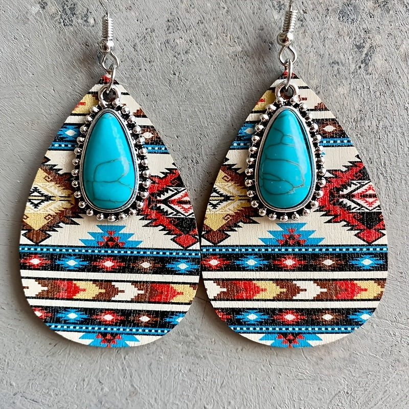 Vintage Bohemian Pine Stone Teardrop Earrings Colorful Charms Delicate Jewelry For Women Accessories 1Pair