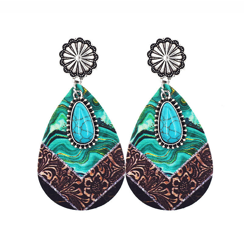 Vintage Bohemian Pine Stone Teardrop Earrings Colorful Charms Delicate Jewelry For Women Accessories 1Pair