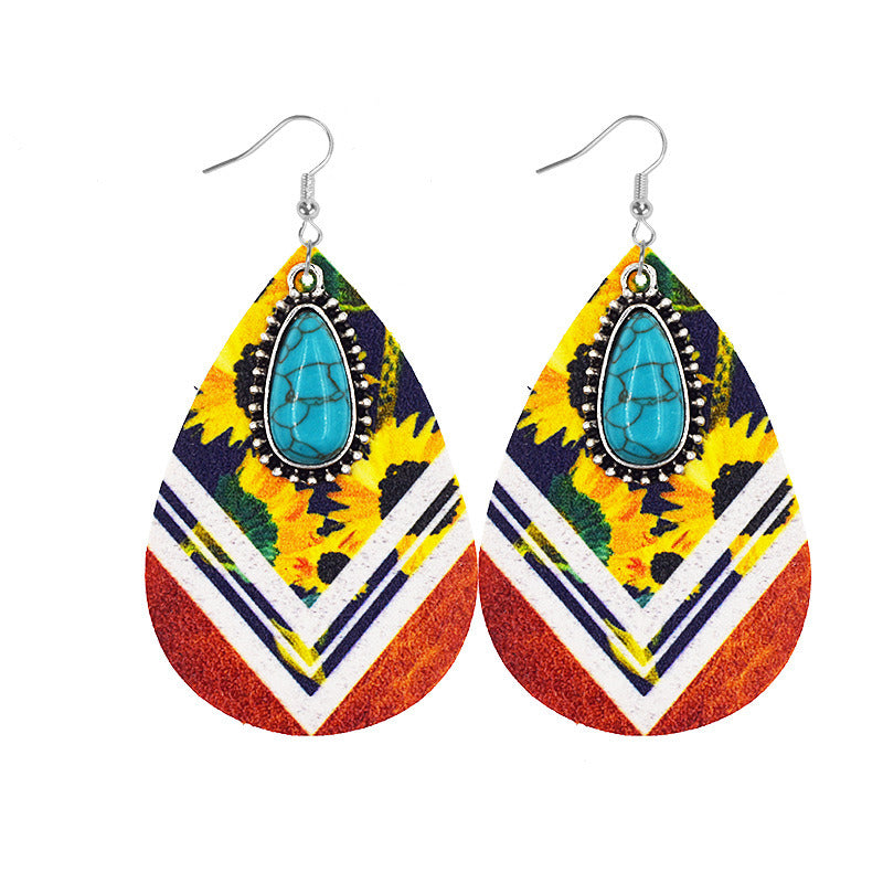 Vintage Bohemian Pine Stone Teardrop Earrings Colorful Charms Delicate Jewelry For Women Accessories 1Pair