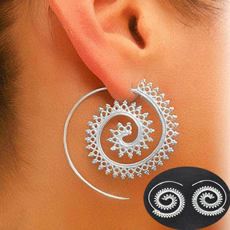 Silvery Big Textured Hoop Earrings Women's Jewelry Silver Plated Female Accessories 1Pair