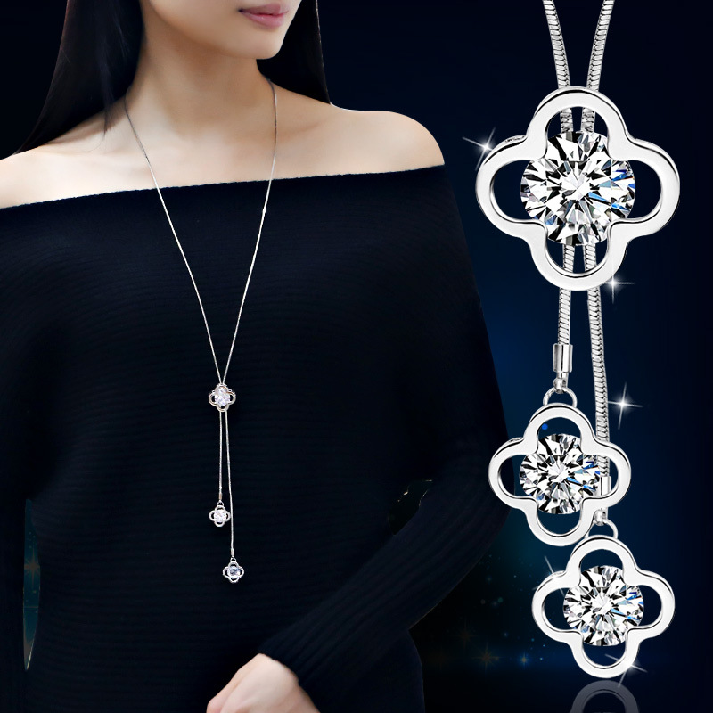 4-Leaf Clover Sweater Chain Dress Accessories Simple Versatile Tassel Pendant Decorations For Women Girls Jewelry Accessories