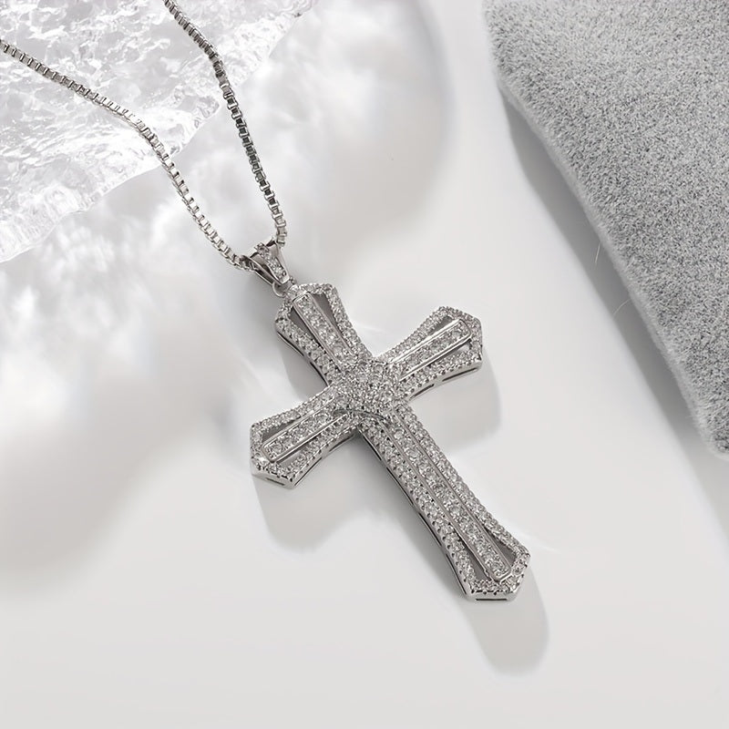 Exquisite Sparkling Ice Out Inlay Zircon Cross Necklace Men's And Women's Hip Hop Fashion Street Jewelry Accessories