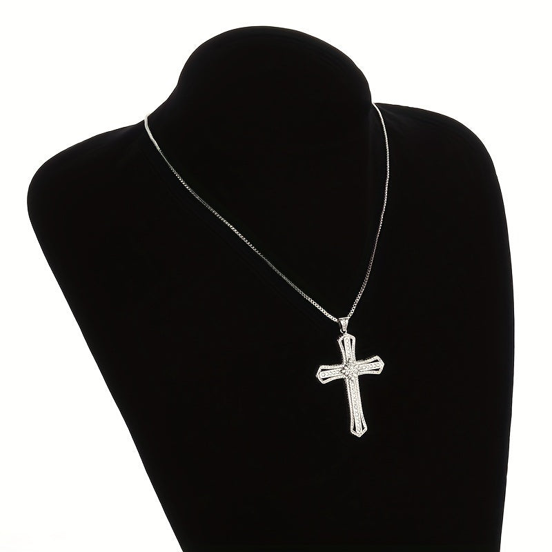 Exquisite Sparkling Ice Out Inlay Zircon Cross Necklace Men's And Women's Hip Hop Fashion Street Jewelry Accessories