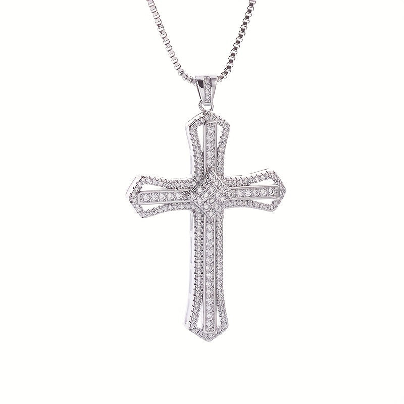 Exquisite Sparkling Ice Out Inlay Zircon Cross Necklace Men's And Women's Hip Hop Fashion Street Jewelry Accessories