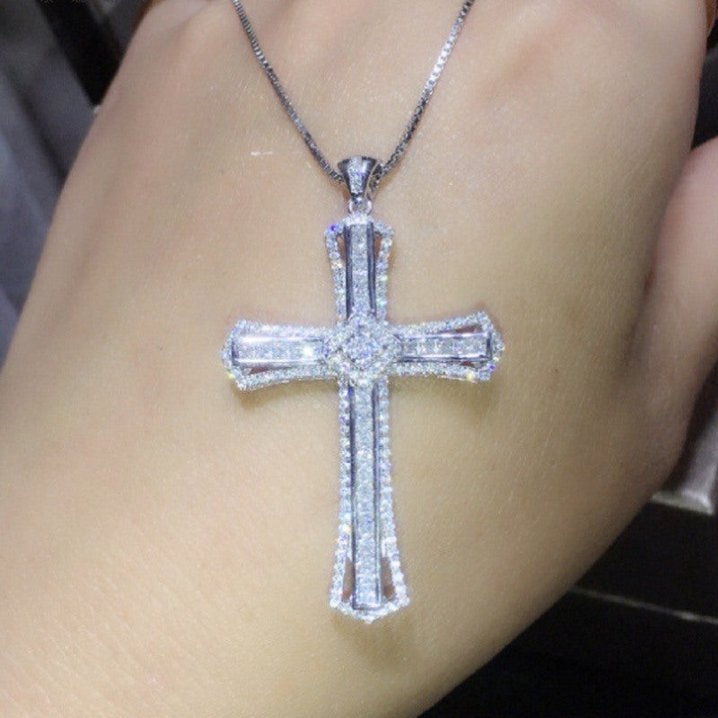 Exquisite Sparkling Ice Out Inlay Zircon Cross Necklace Men's And Women's Hip Hop Fashion Street Jewelry Accessories