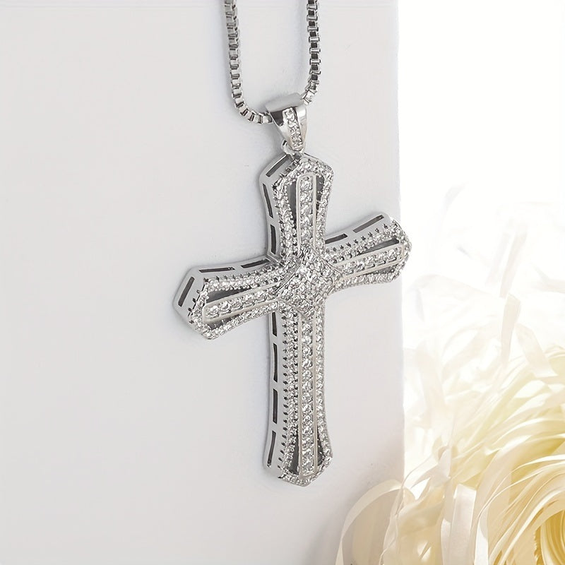 Exquisite Sparkling Ice Out Inlay Zircon Cross Necklace Men's And Women's Hip Hop Fashion Street Jewelry Accessories