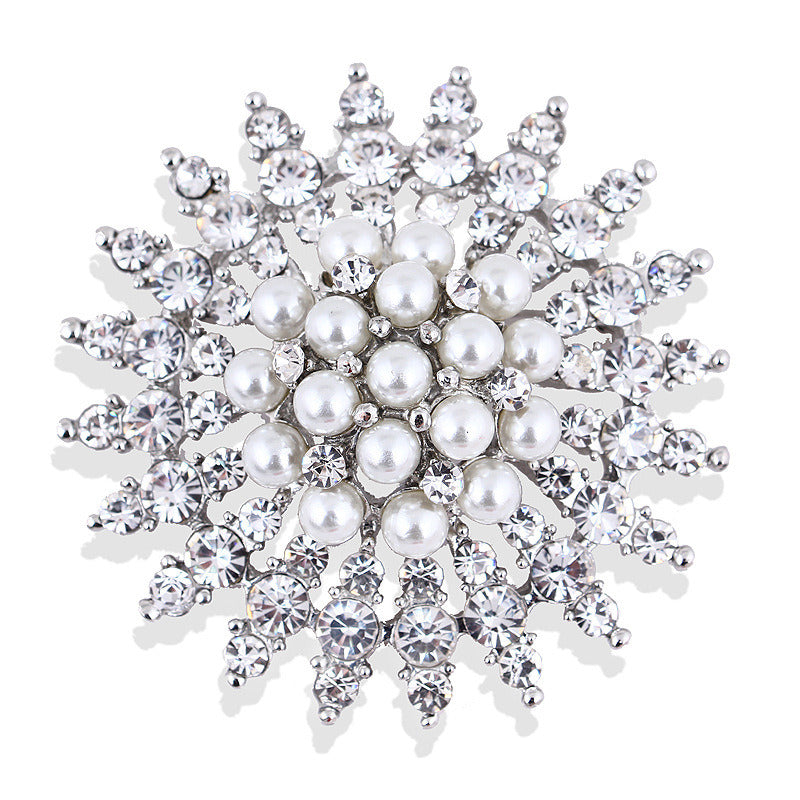 Rhinestone Crystal Flower Brooch Pin For Women Jewelled Accessories For Shawl Scarf Buckle Sweater Cardigan For Wedding Party Prom Gift