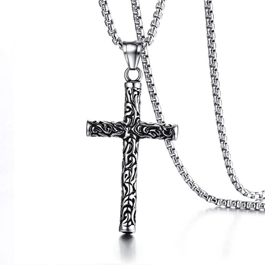 Fashion Vintage Flame Cross Pendant Necklace For Women Men Long Chain Punk Goth Trendy Accessories Choker Gothic Jewelry