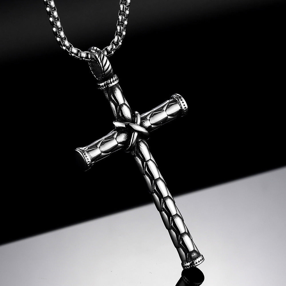 Fashion Vintage Flame Cross Pendant Necklace For Women Men Long Chain Punk Goth Trendy Accessories Choker Gothic Jewelry