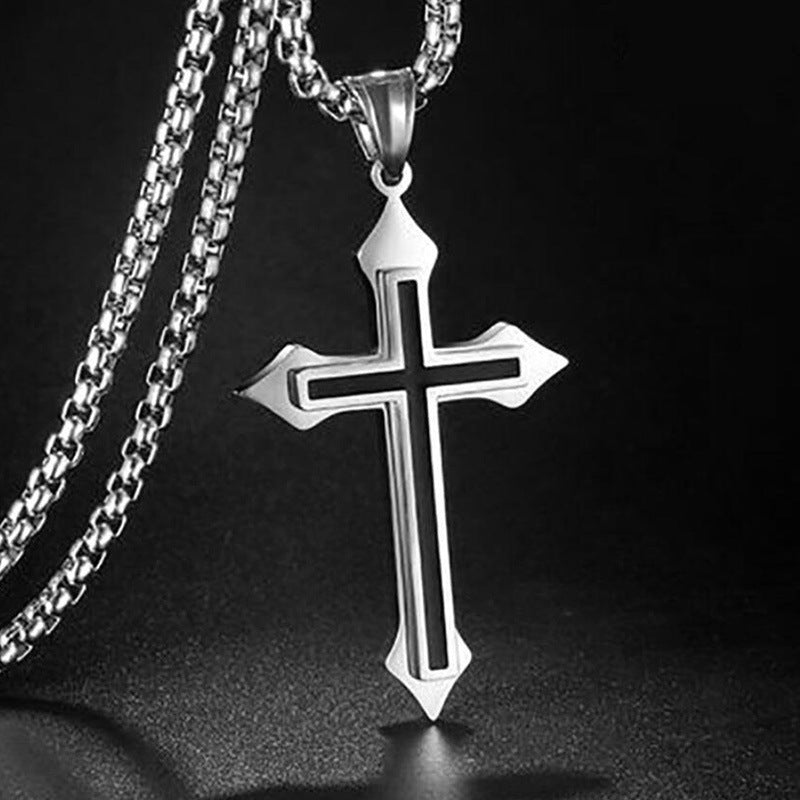 Fashion Vintage Flame Cross Pendant Necklace For Women Men Long Chain Punk Goth Trendy Accessories Choker Gothic Jewelry