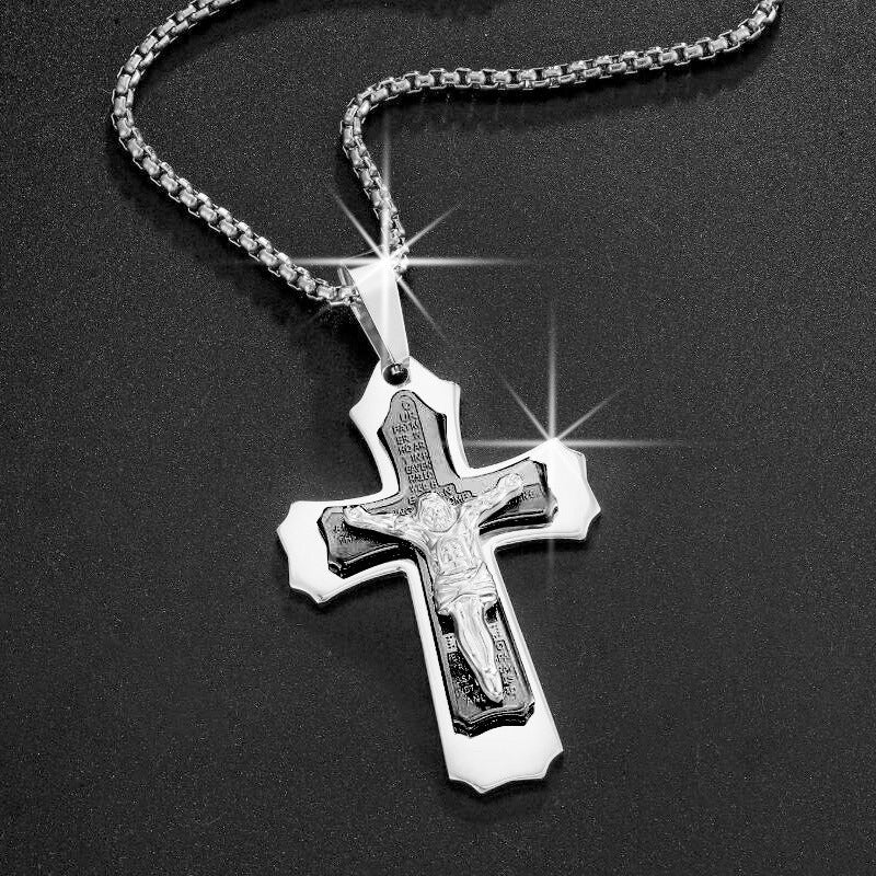 Fashion Vintage Flame Cross Pendant Necklace For Women Men Long Chain Punk Goth Trendy Accessories Choker Gothic Jewelry