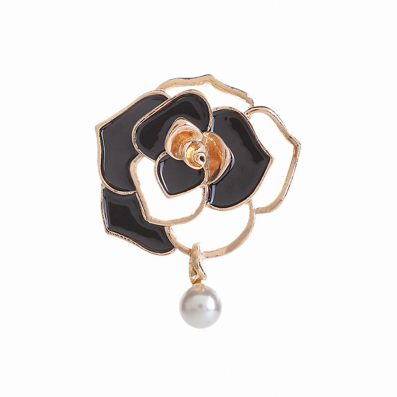 Camellia Flower Brooch Pin For Women Girl Gifts White Enamel Flower With Simulated Pearl Pendant Fashion Costume Safety Pin Comfortable Dress Clothes Scarf Hat Backpacks Purse Decorative Accessories