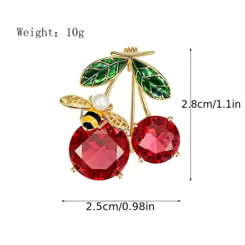 Cute Bee Cherry Rhinestone Brooch Pin For Women Girls Fashion Gold Tone Shell Faux Pearl Red Enameled Animal Fruit Brooches Lapel Pins Dainty Dress Accessories Jewelry For Hat Bag Suit Tie