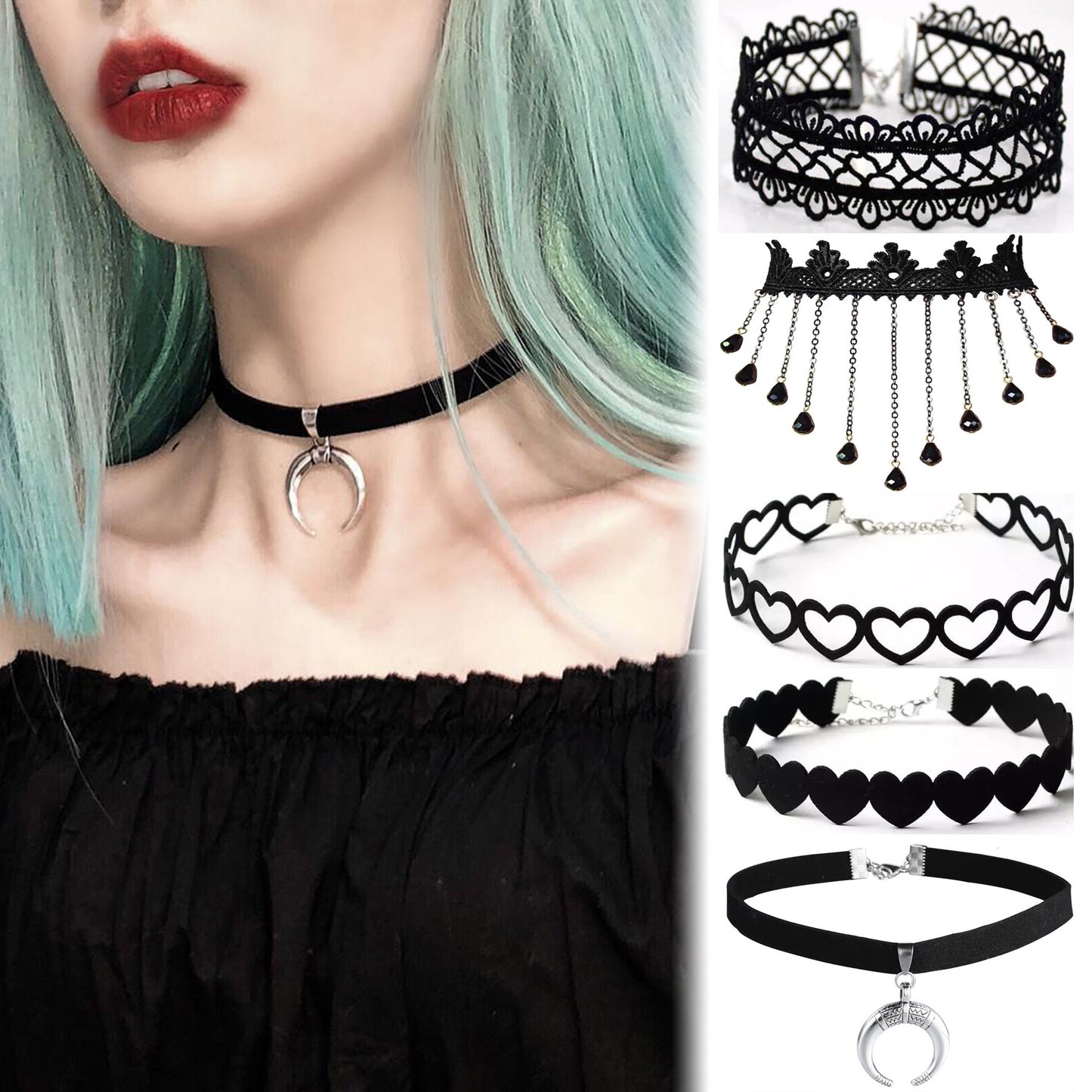 Korean Fashion Velvet Choker Necklace for Women Vintage Sexy Lace Necklace with Pendants Gothic Girl Neck Jewelry Accessories