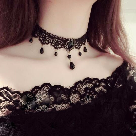 Korean Fashion Velvet Choker Necklace for Women Vintage Sexy Lace Necklace with Pendants Gothic Girl Neck Jewelry Accessories